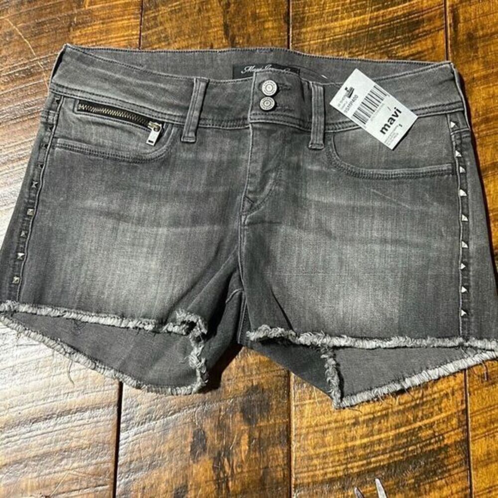 MAVI stone washed cut off Jean shorts‎ rhinestone trim zip pocket skater grunge